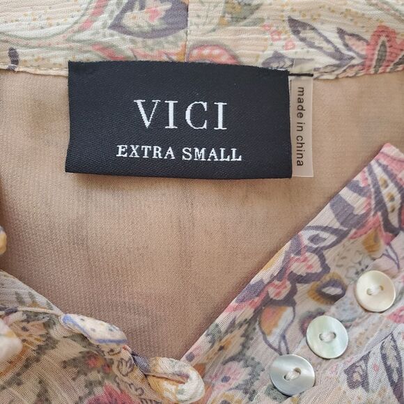 🦋 VICI 🦋 Paisley Semi-Sheer Elastic Waist Blouse - [Size XS, Beige] - Picture 14 of 16
